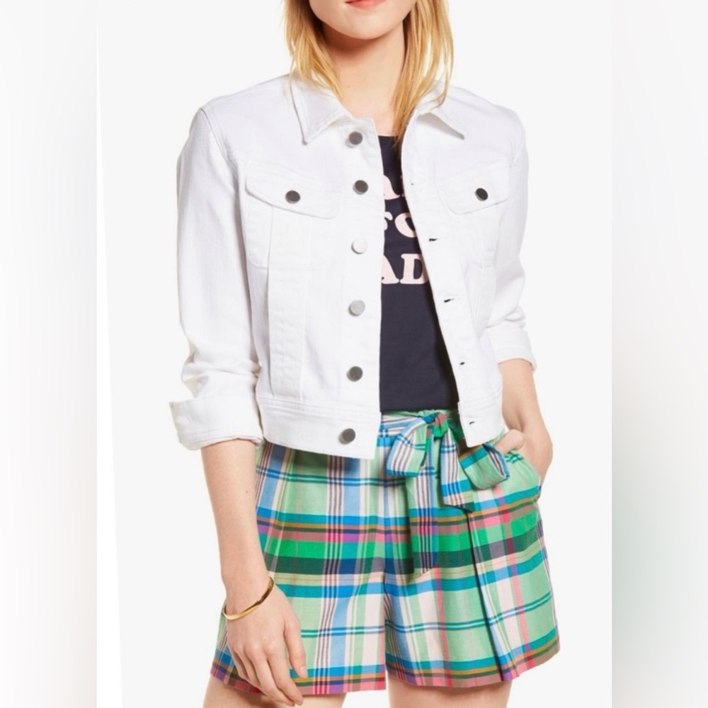 Nordstrom 1901 White‎ Soft Denim Jean Button Front Cropped Jacket Size XXL